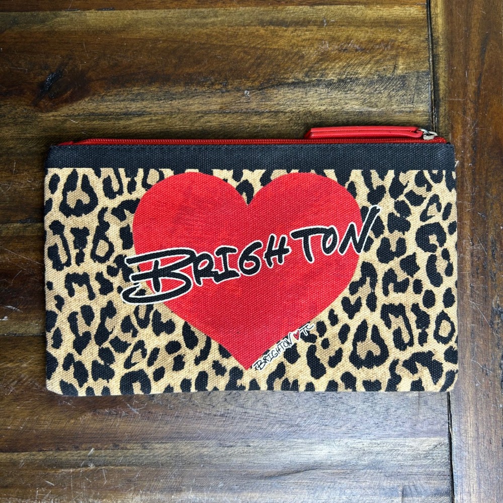 Brighton 2020 Leopard‎ Print Heart Cosmetic Pouch Makeup Bag Red Zip Canvas
